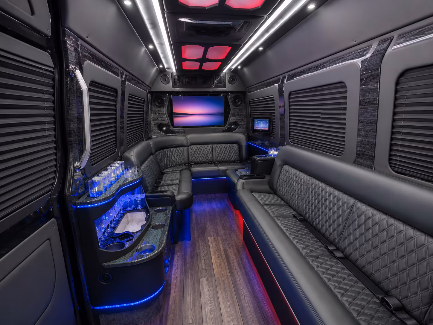 charleston 20 passenger party bus inside